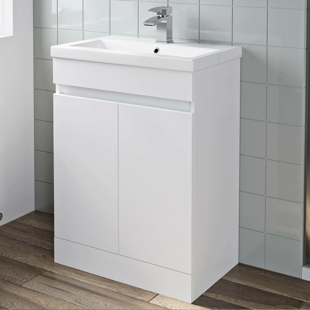 Floor Standing 600mm Bathroom White Gloss Vanity Cabinet