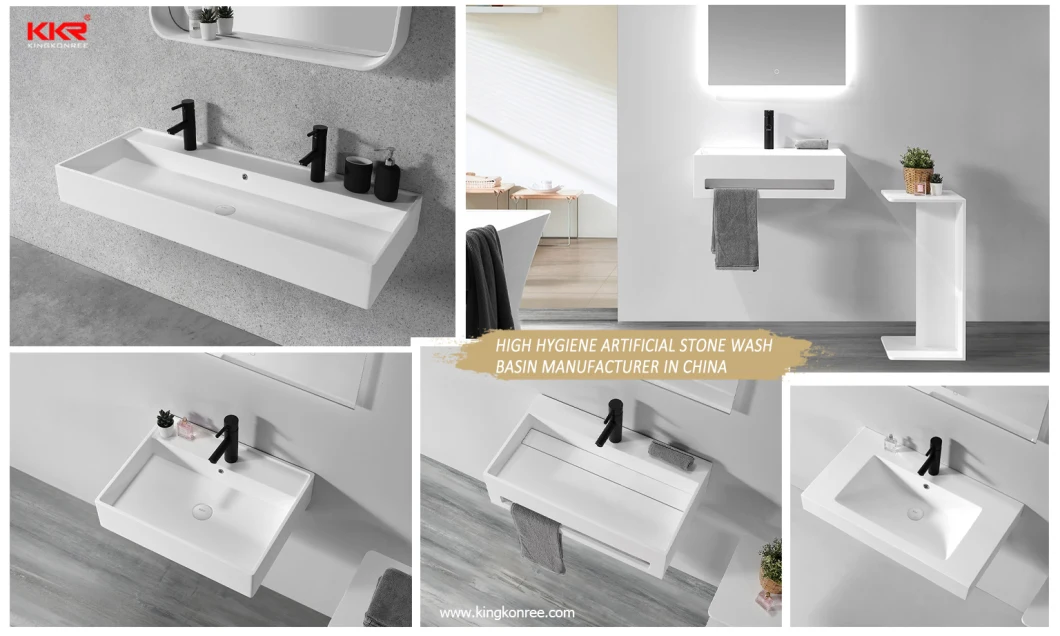 Europe Popular Sanitary Ware Different Sizes Wall Hung Basin White Resin Stone Solid Surface Bathroom Washing Basin