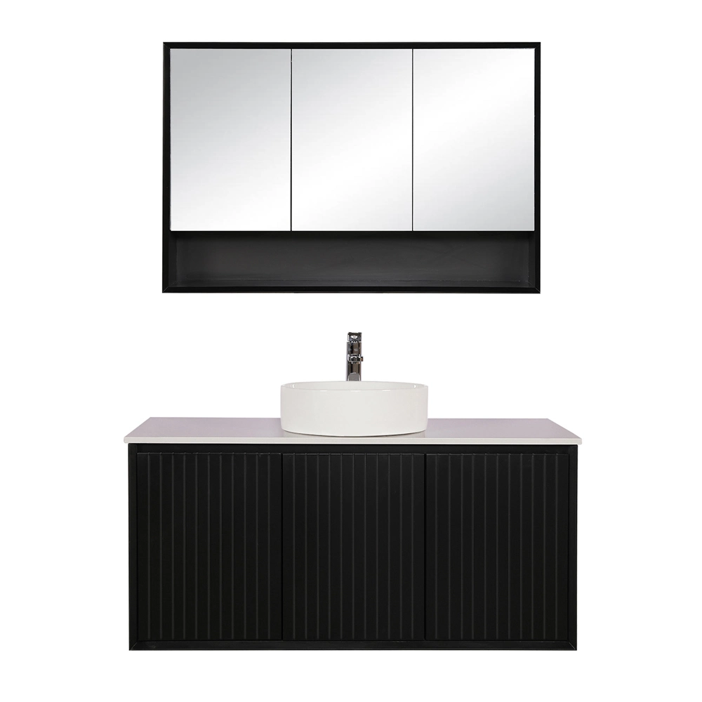 Bathroom Wall Hung Matte Black Vanity Cabinet with Stone Top 1200mm