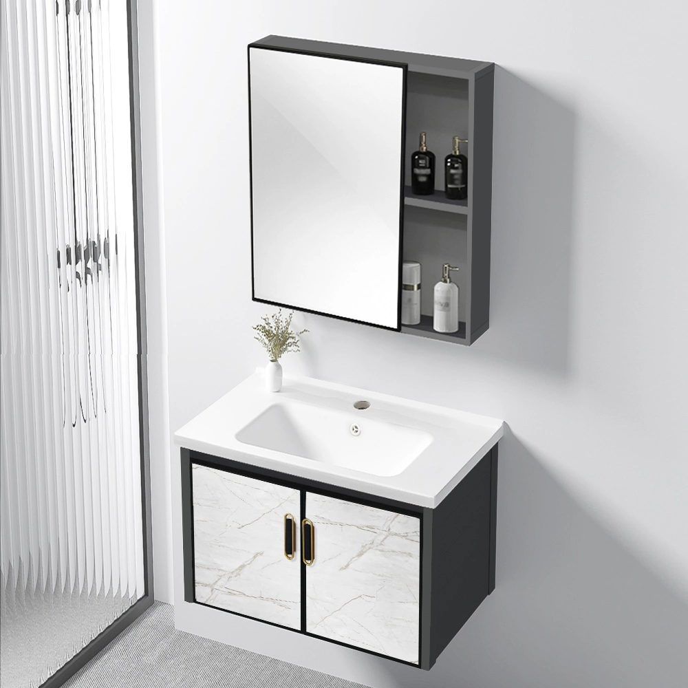 Luxury Modern Small Wall Mounted Floating Aluminum Bathroom Vanity Cabinet with Sink