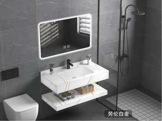 Mueble de tocador doble colgado en la pared negro de artículos sanitarios de fábrica de Guangdong y gabinete de tocador de baño de lavabo