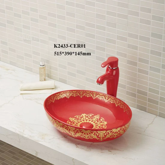 Lavabo de encimera de fregadero de cerámica ovalado al por mayor de China