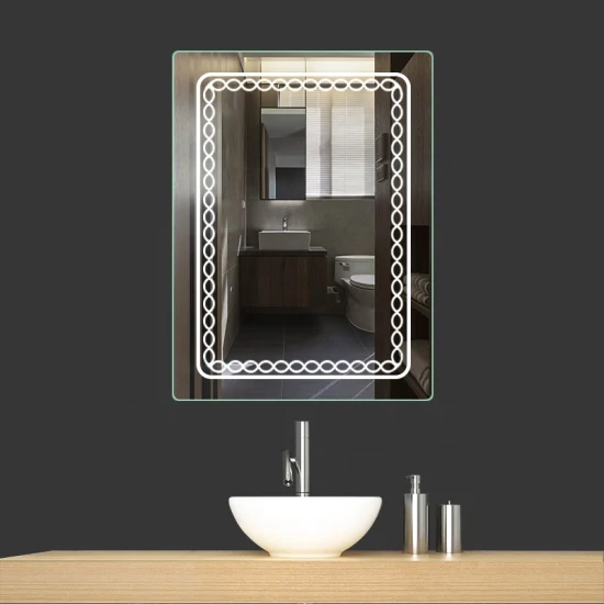 Espejo de tocador de baño con montaje en pared de gran tamaño personalizado Jinghu espejo de baño inteligente LED con pantalla táctil rectangular