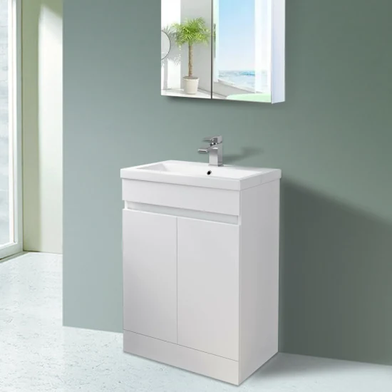 Mueble de tocador blanco brillante para baño de 600 mm de pie