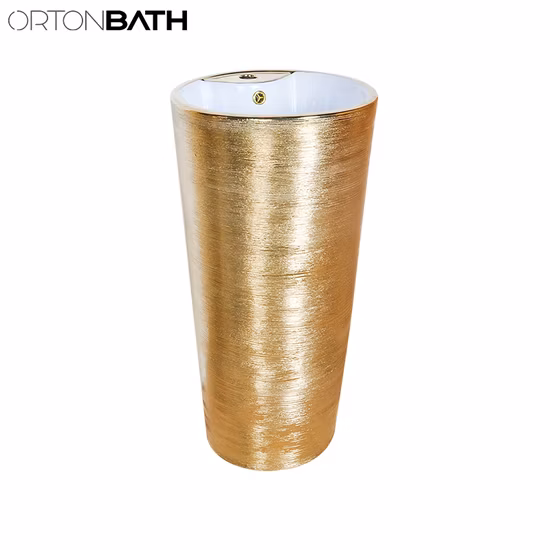 Lavabo de pedestal de oro circular redondo de cerámica sanitaria de pie de piso de arte moderno para hotel