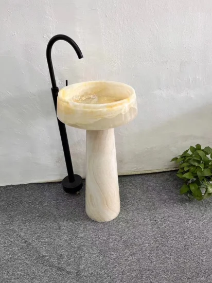 Pedestal de baño natural Fregadero de piedra Lavabo de mármol de pie