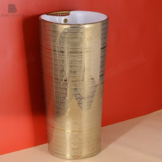 Lavabo de cerámica de arte dorado Lavabo de mano Lavabo de pie Lavabo de pedestal de cerámica de una pieza